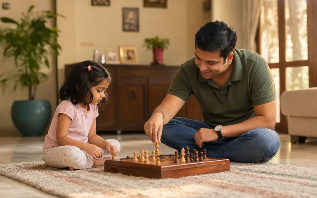 Children of different ages learning chess with an online coach