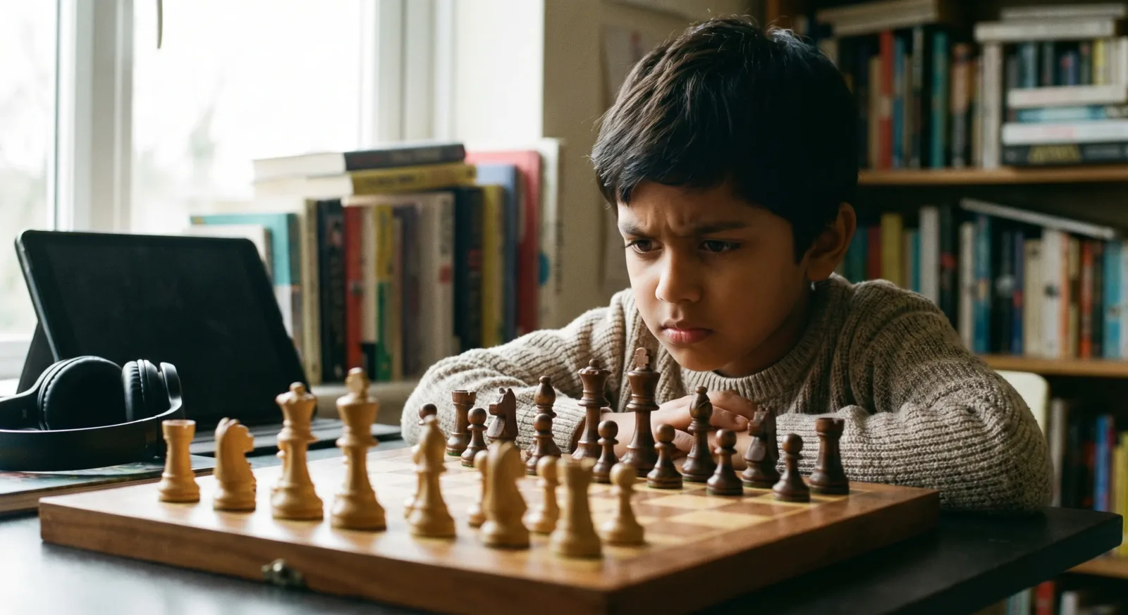 Focused child concentrating during a chess game — ChessWize