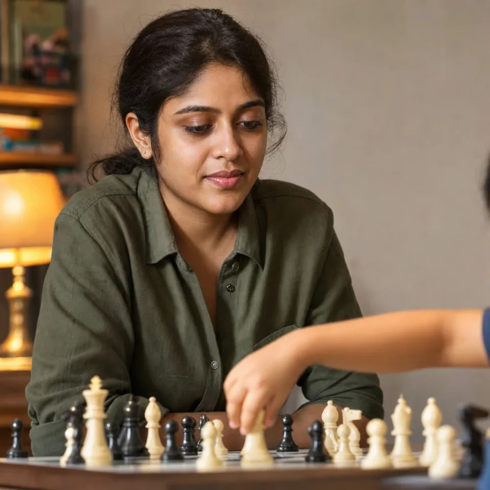 Children playing chess together