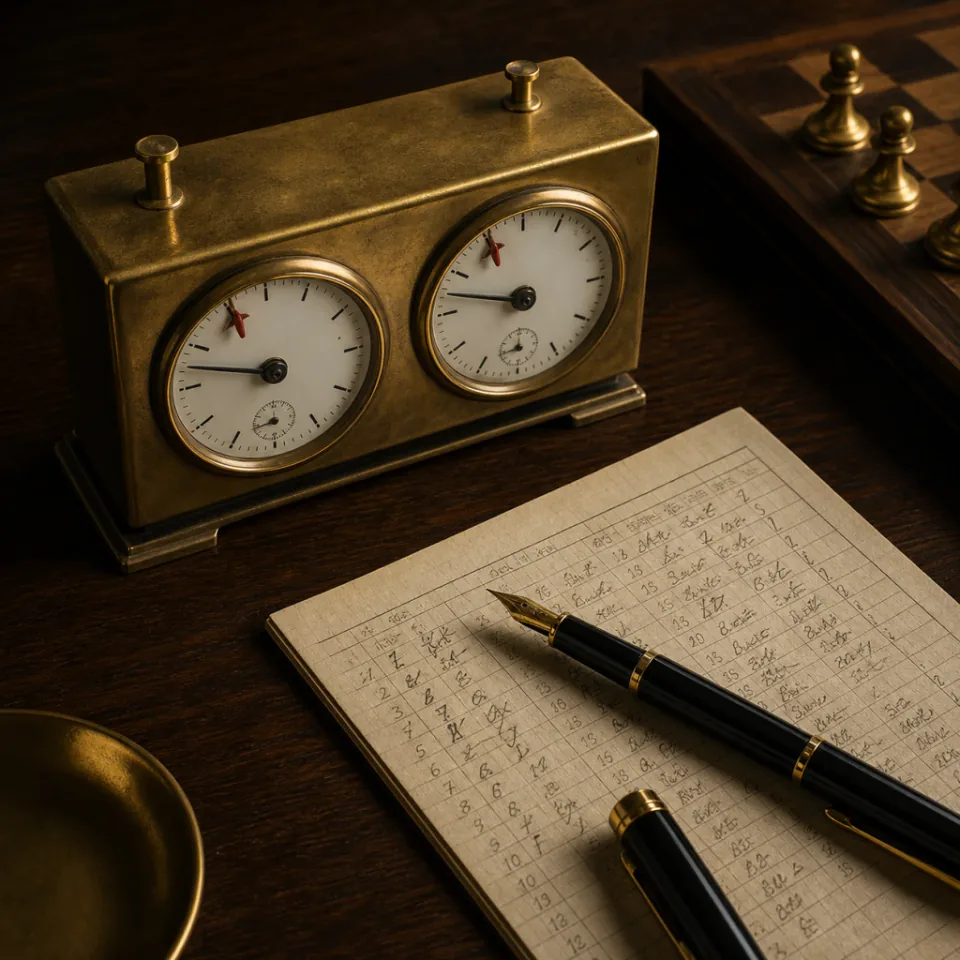 Tournament chess clock and scoresheet