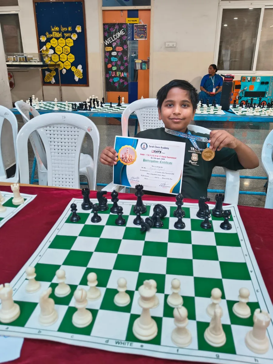 Jiyansh winning at Saral Chess Academy tournament